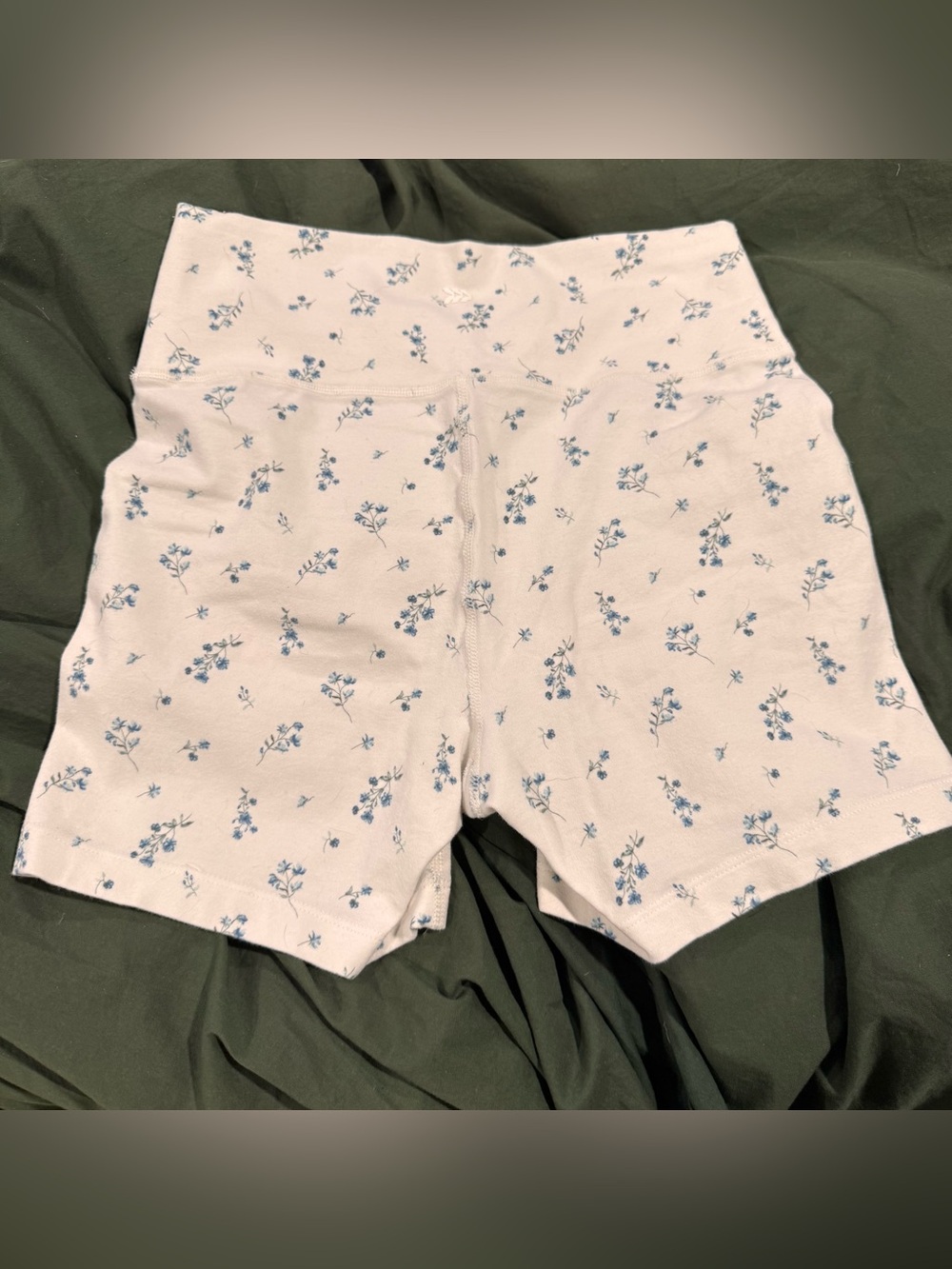 all in motion White High-Waist Bike Shorts with Blue Floral Print cotton